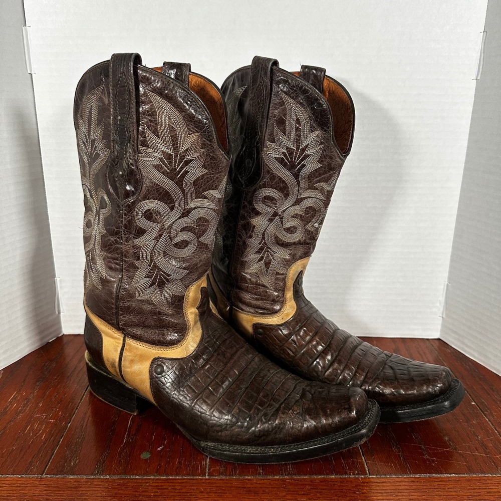 Innovation Western Boots Mens 10 Brown Exotic Leather Square Toe Cowboy 2420